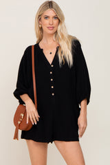 Black Linen Button Front Romper