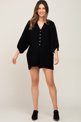 Black Linen Button Front Maternity Romper