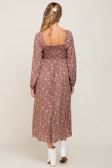 Mauve Floral Sweetheart Neck Maternity Midi Dress