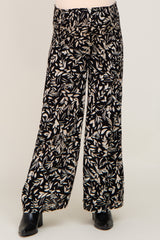 Black Leaf Print Smocked Wide Leg Maternity Pants