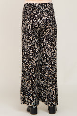 Black Leaf Print Smocked Wide Leg Maternity Pants