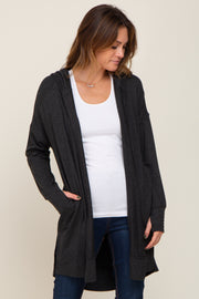 Black Side Slit Hooded Cardigan