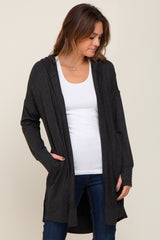 Black Side Slit Hooded Maternity Cardigan