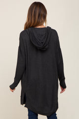 Black Side Slit Hooded Cardigan