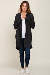 Black Side Slit Hooded Cardigan