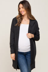 Black Side Slit Hooded Maternity Cardigan