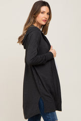 Black Side Slit Hooded Maternity Cardigan