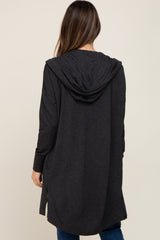 Black Side Slit Hooded Maternity Cardigan