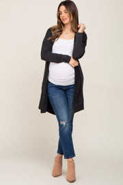 Black Side Slit Hooded Maternity Cardigan