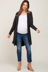 Black Side Slit Hooded Maternity Cardigan