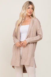 Beige Side Slit Hooded Cardigan