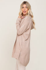 Beige Side Slit Hooded Cardigan