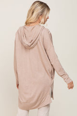 Beige Side Slit Hooded Cardigan