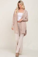 Beige Side Slit Hooded Cardigan