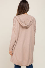 Beige Side Slit Hooded Maternity Cardigan