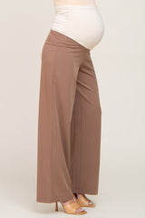 Mocha Wide Leg Maternity Dress Pants