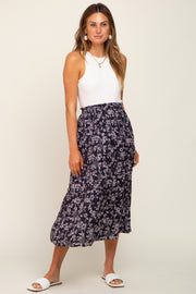 Charcoal Floral Tiered Midi Skirt