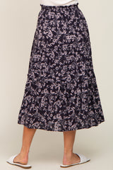 Charcoal Floral Tiered Midi Skirt