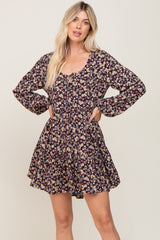 Black Floral Button Front Long Sleeve Dress