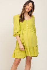 Lime Smocked Button Front Maternity Dress