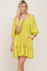 Lime Smocked Button Front Dress