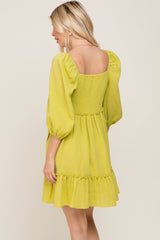 Lime Smocked Button Front Dress