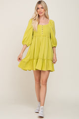 Lime Smocked Button Front Dress