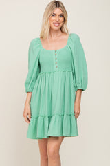 Mint Green Smocked Button Front Maternity Dress