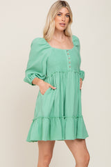 Mint Green Smocked Button Front Dress