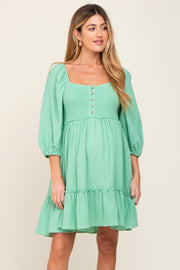 Mint Green Smocked Button Front Maternity Dress