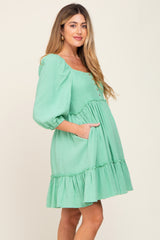 Mint Green Smocked Button Front Maternity Dress