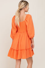 Orange Smocked Button Front Dress