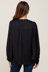 Black Long Puff Sleeve Satin Blouse