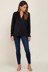 Black Long Puff Sleeve Satin Blouse