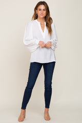 White Long Puff Sleeve Satin Blouse