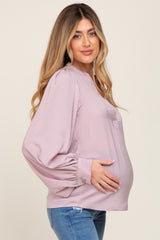 Mauve Long Puff Sleeve Satin Maternity Blouse