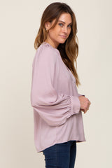 Mauve Long Puff Sleeve Satin Blouse