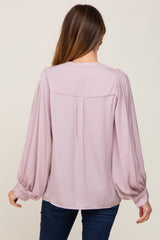 Mauve Long Puff Sleeve Satin Blouse