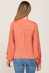 Orange Long Puff Sleeve Satin Maternity Blouse