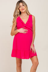 Fuchsia Ruffle Sleeveless Maternity Mini Dress