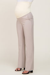 Beige Wide Leg Maternity Dress Pants