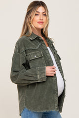 Olive Corduroy Maternity Shirt Jacket