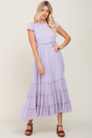 Lavender Smocked Ruffle Accent Tiered Maxi Dress