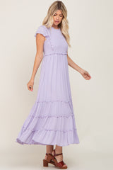 Lavender Smocked Ruffle Accent Tiered Maxi Dress