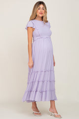 Lavender Smocked Ruffle Accent Tiered Maternity Maxi Dress