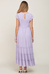 Lavender Smocked Ruffle Accent Tiered Maternity Maxi Dress