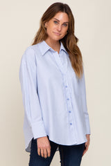 Blue Striped Button Down Front Pocket Top