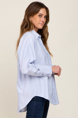 Blue Striped Button Down Front Pocket Top