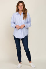 Blue Striped Button Down Front Pocket Top