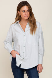 Mint Green Striped Button Down Front Pocket Top